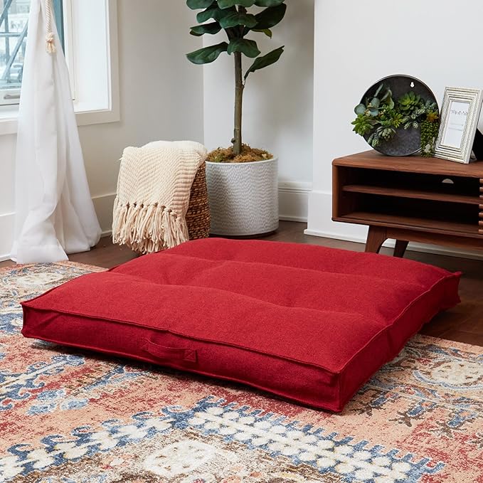 South Pine Porch Mila Square Tufted Pillow Style Dog Bed, Scarlet, Large (40" x 40")