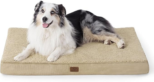 Bedsure Extra Large Dog Crate Bed - Big Orthopedic Waterproof Dog Beds with Removable Washable Cover for Large Dogs, Egg Crate Foam Pet Bed MatKhaki