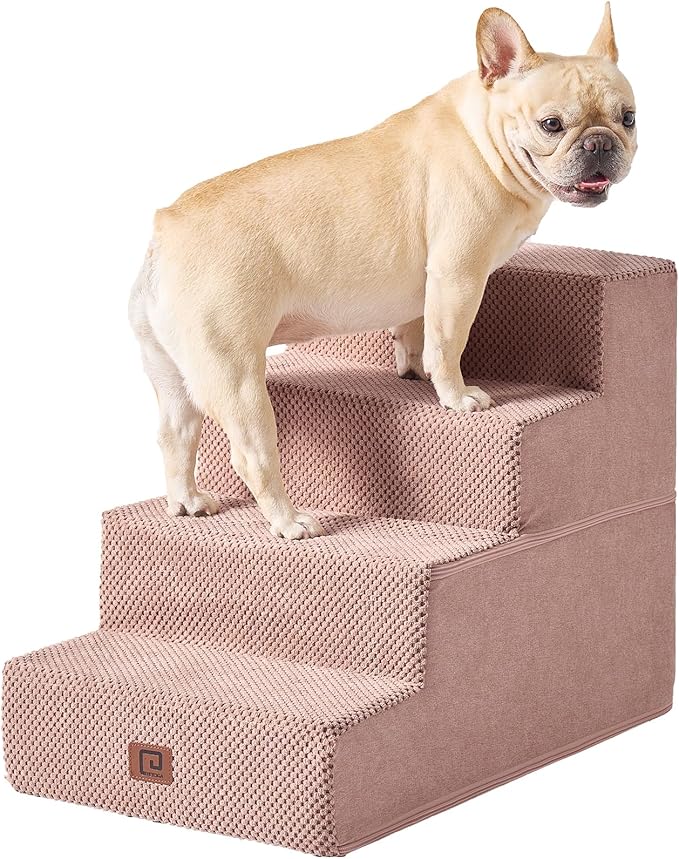 EHEYCIGA Dog Stairs for Bed 18”H, 4-Step Dog Steps for High Bed, Pet Steps for Small Dogs and Cats, Non-Slip Balanced Dog Indoor Ramp, Pink