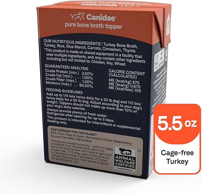 CANIDAE Pure Bone Broth Topper with Real Turkey & Rice Wet Dog Food, 5.5 oz. (Case of 12)