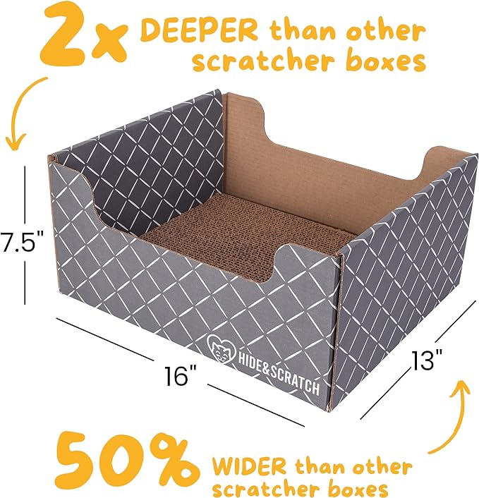Hide & Scratch: Extra-Large Heavy Duty Cardboard Cat Scratcher and Lounger Box with Refillable Scratch Pad (Dark Grey 4PC)