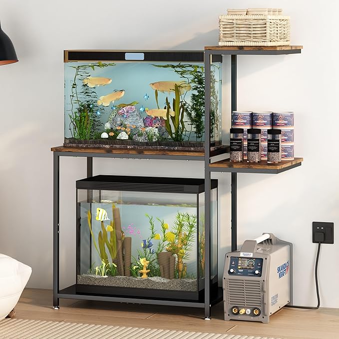 20-25 Gallon Fish Tank Stand, Metal Double Aquarium Stand with Shelf for Fish Tank Accessories Storage, 24.4" x 14" Tabletop Fits Aquarium,Turtle Tank or Reptile Terrariums