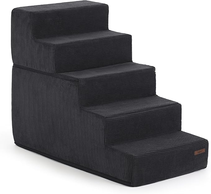 Lesure Dog Stairs for Small Dogs - Pet Stairs for Beds and Couch, Folding Pet Steps with CertiPUR-US Certified Foam for Cat and Doggy, Non-Slip Bottom Dog Steps, Black, 5 Steps