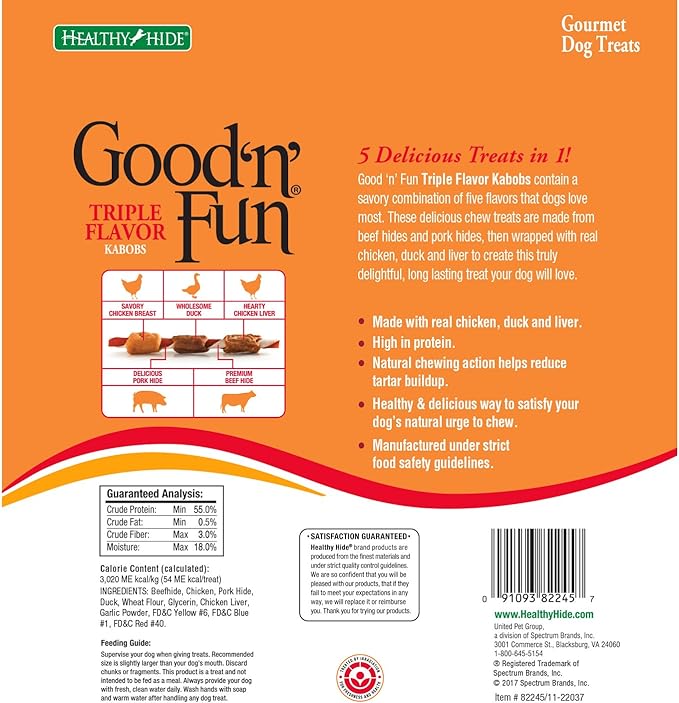 Good'N'Fun Triple Flavored Rawhide Kabobs for Dogs, 1 pack, 12 oz