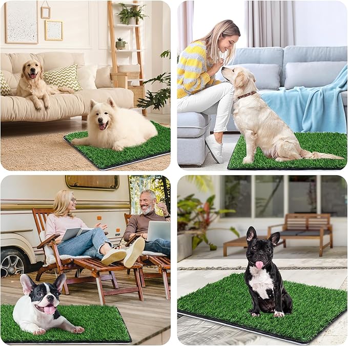 Dog Grass Mat with Pee Pad 20×25", Small Dog Litter Box Indoor Artificial Turf Grass Porch Waterproof Patio Potty Tray for Doggie Reusable Washable Pads and Lawn for Replacement for Puppy Training