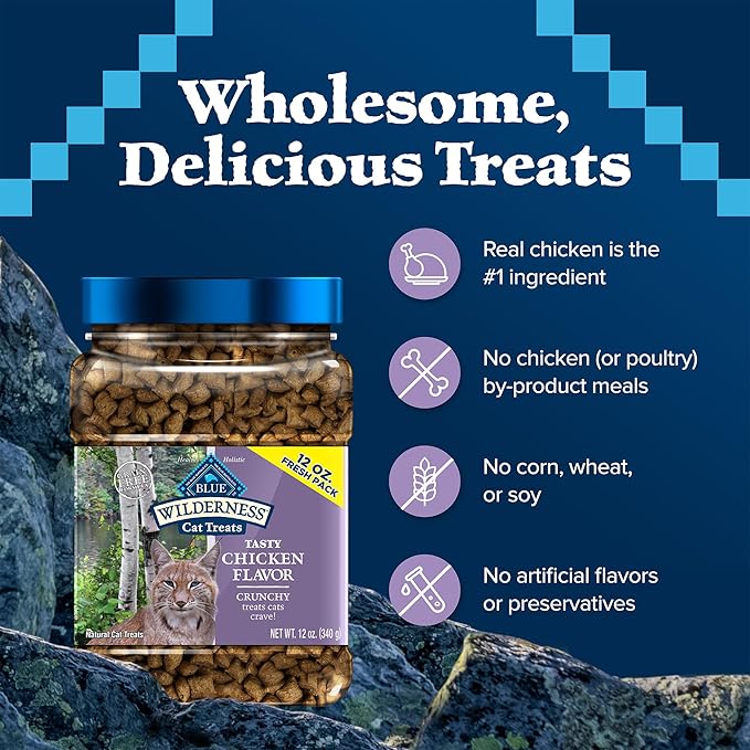 Blue Buffalo Wilderness Crunchy Cat Treats, Grain-Free Treats for Cats Made with Natural Ingredients, Great for Training, Tasty Chicken Flavor, 12-oz. Tub (Pack of 2)