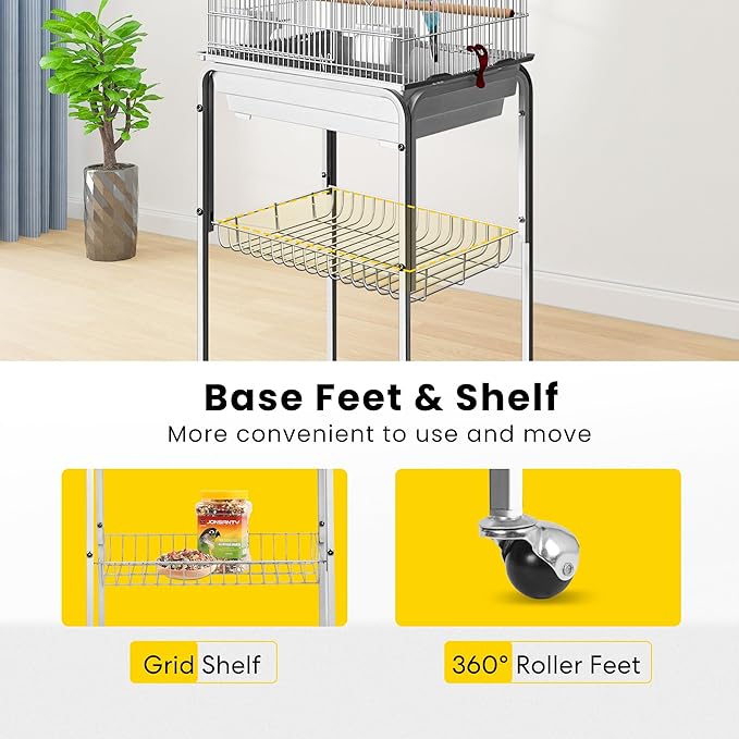 VIVOHOME 64 Inch Bird Cage with Play Top and Rolling Stand for Parrots Conures Lovebird Cockatiel Parakeets Gray