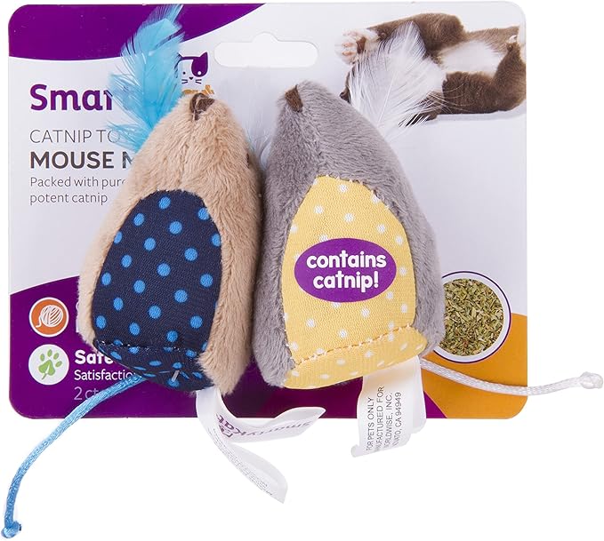 SmartyKat (2 Count Mouse Mates Plush Catnip Cat Toys - Brown/Gray, 2 Count