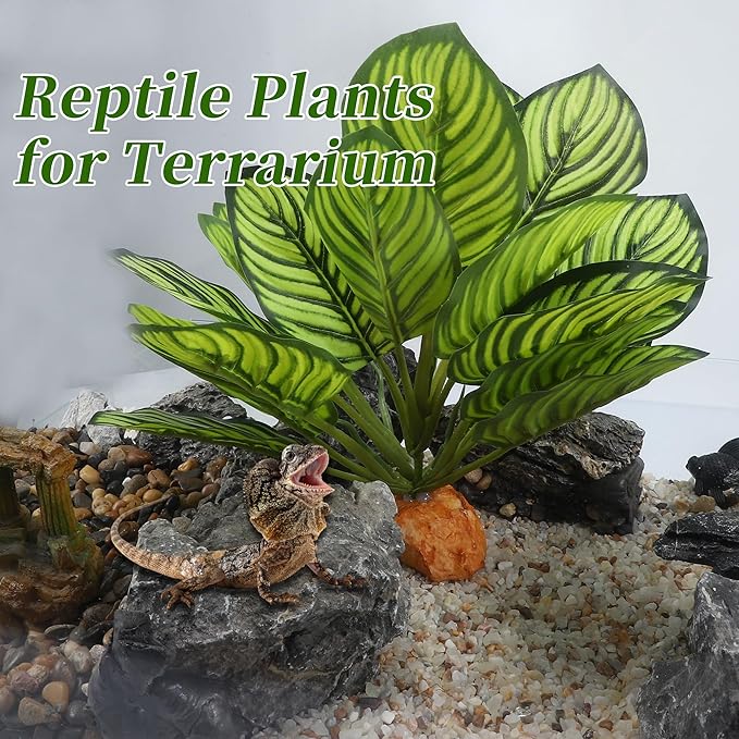 Reptile Plants Decoration, Reptile Plants for Terrarium Decor, Reptile Artificial Plant, Amphibian Habitat Decor Suitable for Reptiles Lizards Geckos, 8.66"x2.13"x10.63", Green