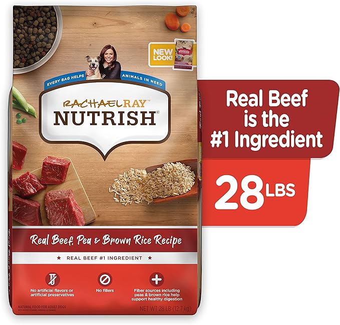 Rachael Ray Nutrish Premium Natural Dry Dog Food with Added Vitamins, Minerals & Taurine, Real Beef, Pea, & Brown Rice Recipe, 28 Pounds (Packaging May Vary)