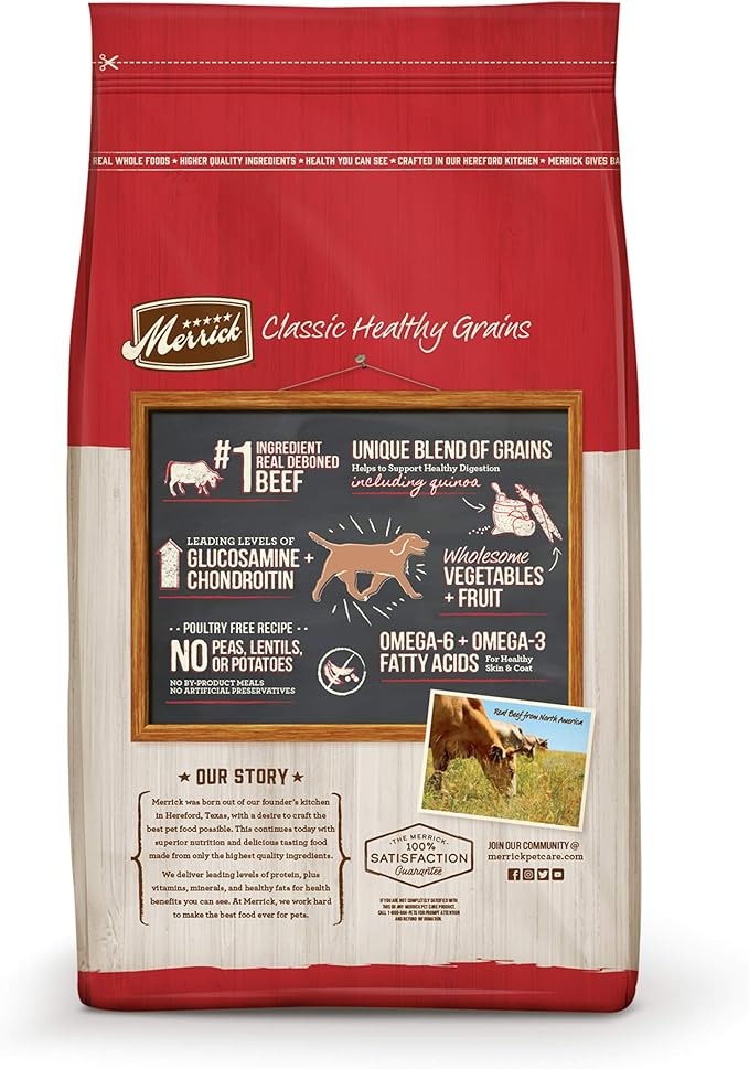 Merrick Healthy Grains Premium Adult Dry Dog Food, Wholesome And Natural Kibble With Beef And Brown Rice - 4.0 lb. Bag