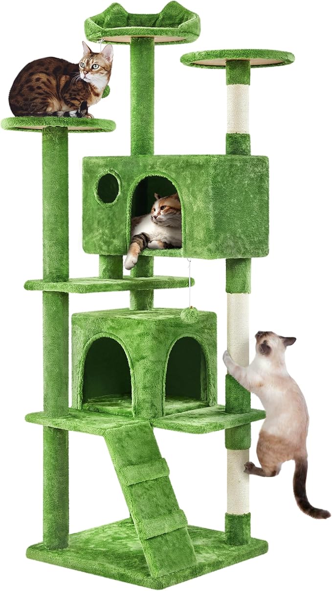 Yaheetech 70in Multi-Level Cat Tree Tall Cat Tower Cat Furniture with Condo, Scratching Posts & Dangling Ball for Indoor Cats Activity Center, Green