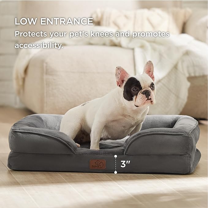 Bedsure Orthopedic Dog Bed for Medium Dogs - Waterproof Dog Sofa Beds Medium, Supportive Foam Pet Couch Bed with Removable Washable Cover, Waterproof Lining and Nonskid Bottom, Dark Grey