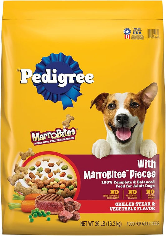 Pedigree with MarroBites Pieces Adult Dry Dog Food, Grilled Steak and Vegetable Flavor, 36 lb. Bag