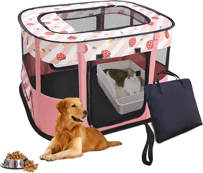 Portable Foldable Pet Playpen Collapsible Crates Kennel Playpen for Dog cat and Rabbit &Travel playpen Outdoor or Indoor (Small（27.6" L x 21.7" W x 17.7" H）, Pink)