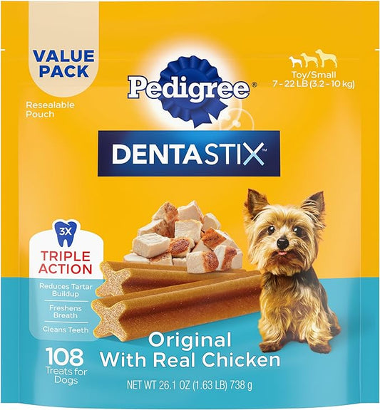 PEDIGREE DENTASTIX Toy/Small Dog Dental Treats Original Flavor Dental Bones, 1.68 lb. Value Pack (108 Treats)