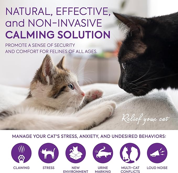 Cat Calming Diffuser Refills: 4 Pack Cat Pheromones Calming Diffuser Refill - Premium Cat Calming Diffuser Refill - Cat Pheromones for 4-Month Use, Cat Anxiety Relief, 4 Pack (Purple)