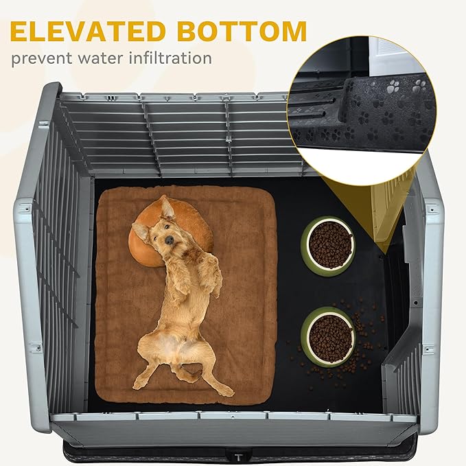 DWVO Spacious and Durable Dog House for Small to Medium Dogs, Indoor & Outdoor Use, Weather Resistant, Easy to Assemble (34.5''L*30.9''W*32''H, Black)