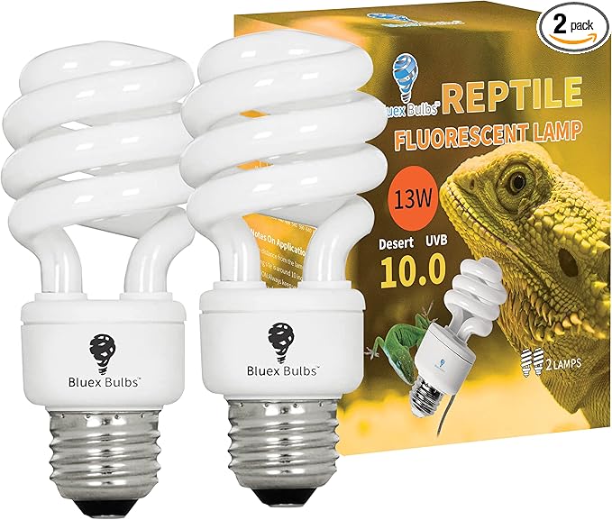 2 Pack 13-Watt Reptile Bulb Desert UVA UVB Light - 10.0 UVB Reptile Light - Compact Florescent Terrarium Bulb Suitable for Desert Reptiles Lizards Bearded Dragons Tortoises CFL UVB Bulb (13 Watt 10.0)