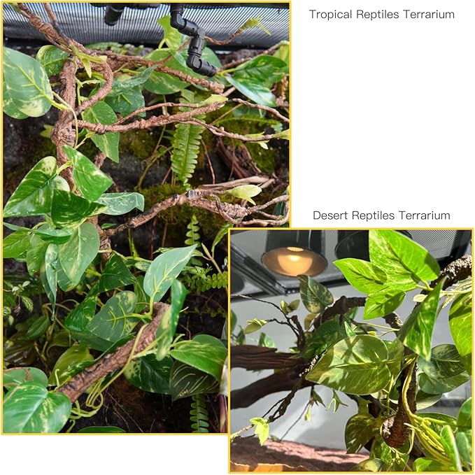 Reptile Terrarium Decor Plants, Hanging Vines, Fake Plants for Reptile Enclosure, Ideal for Chameleon Bearded Dragon Lizard Gecko Tank Accessories (Large Reptile Branch Vine and Plants)