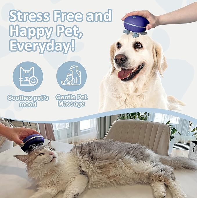 Scalp Massager Pet-Friendly Silicone Massage Brush - Soothing Head, Scalp and Body Scrubber for Pets - Cat Face Electric Sratchers - Gentle Grooming Tool for Ultimate Relaxation (Blue)