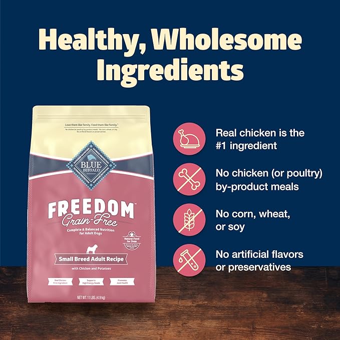 Blue Buffalo Freedom Grain-Free Small Breed Dry Dog Food, Supports High Energy Needs, Made in the USA With Natural Ingredients, Chicken & Potatoes, 11-lb. Bag