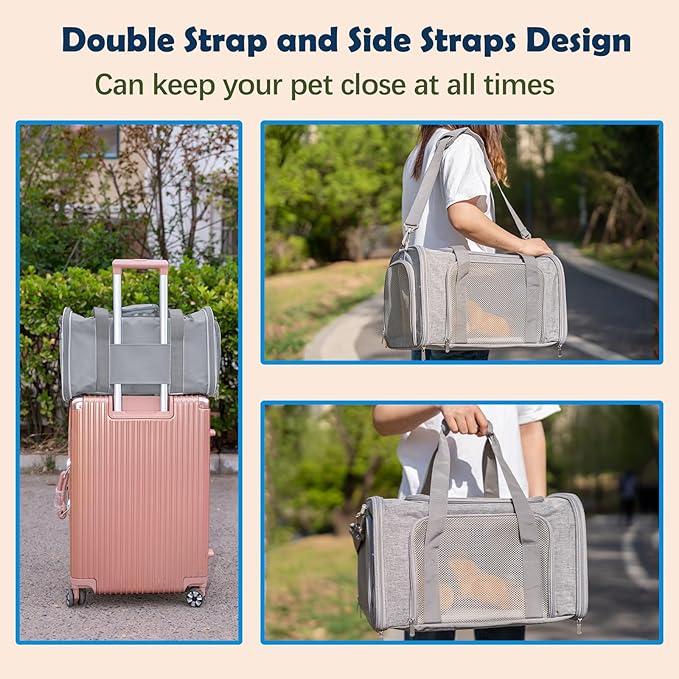 Dog Cat Carrier Pet Carriers for Small Medium Large Cats Dogs Carrier Soft Sided Small Puppy Dog Carrier Portable Foldable Airline Approved Dog Cat Travel Carrier Grey Medium