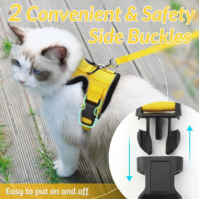 rabbitgoo Cat Harness and Leash for Walking, Escape Proof Soft Adjustable Vest Harnesses for Cats, Easy Control Breathable Reflective Strips Jacket, Yellow, XS