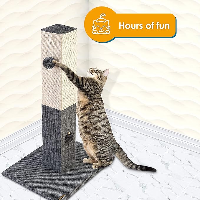 PAWBEE 32" Cat Scratching Post - Tall Cat Scratching Posts for Indoor Cats - Sisal Rope Cat Scratchers - Cat Scratch Post for Small & Large Cats - Cat Post Tower with Jingle Bell Toy - Cat Scratcher