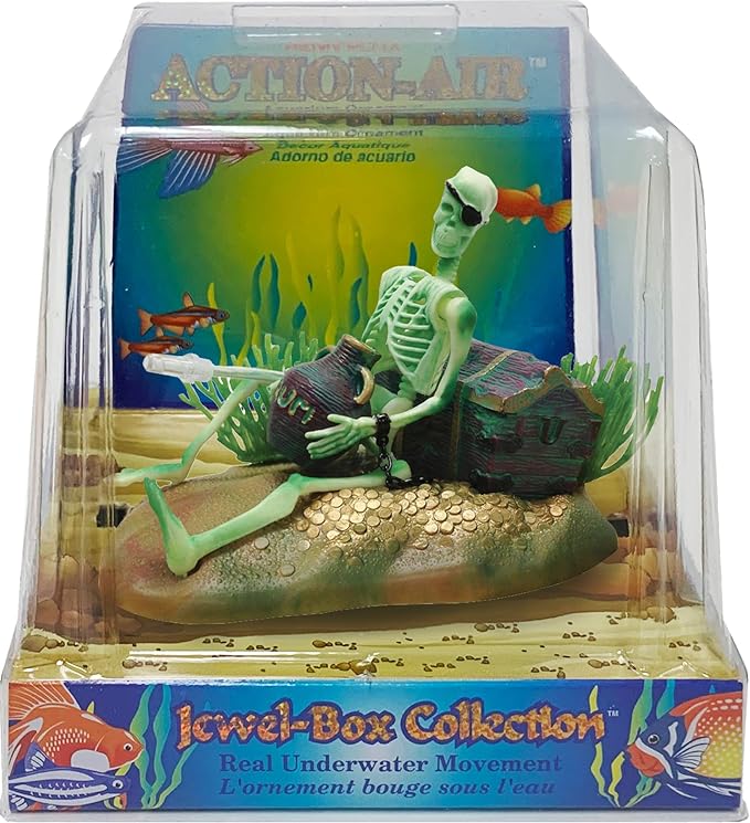 Penn-Plax Action Air Pirate Skeleton with Jug & Treasure Chest Live-Action Aerating Aquarium Ornament