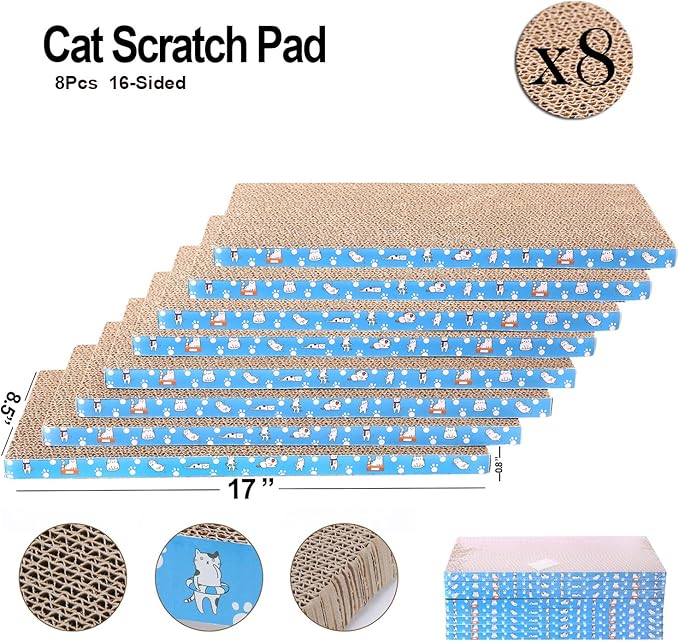 8 Packs in 1 Cat Scratch Pad, Cat Scratcher Cardboard,Reversible,Durable Recyclable Cardboard, Premium Scratch, Suitable for Cats to Rest, Grind Claws and Play (0.8" H(8 Packs))