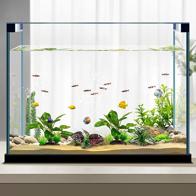 Reptile Artificial Plants, Terrarium Plants Decorations Supplies, Aquarium Fish Tank Plant, Amphibian Habitat Hideout Tank Accessories(M Set-4pcs/E)