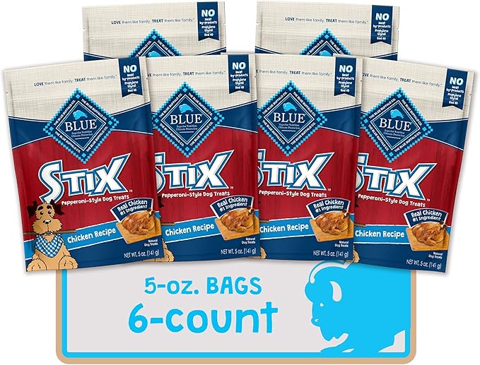 Blue Buffalo Stix Natural Soft-Moist Dog Treats, Chicken Recipe 5-oz bag (Pack of 6)