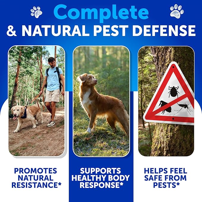 Flea and Tick Prevention for Dogs Chewables - Made in USA - Flea and Tick Chewables for Dogs - Natural Flea and Tick Supplement for Dogs - Oral Flea Pills for Dogs - Pest Defense - All Breeds & Ages
