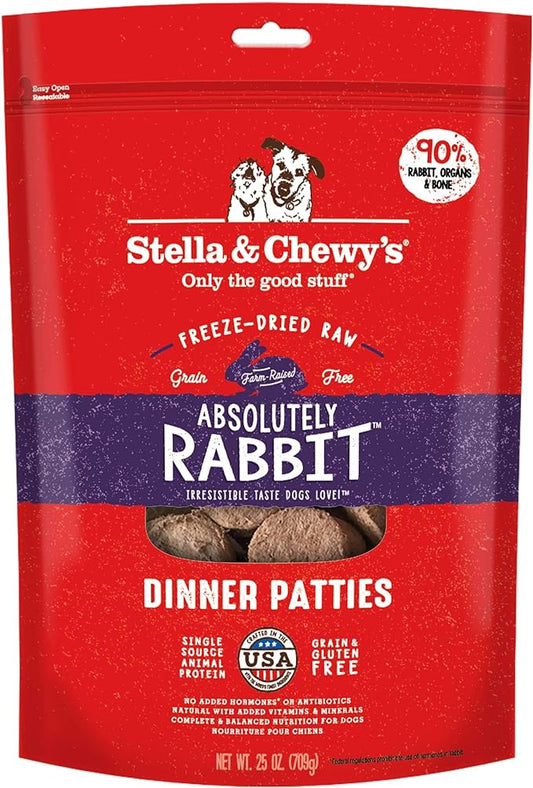 Stella & Chewy's Freeze Dried Raw Dinner Patties – Grain Free Dog Food, Protein Rich Absolutely Rabbit Recipe – 25 oz Bag