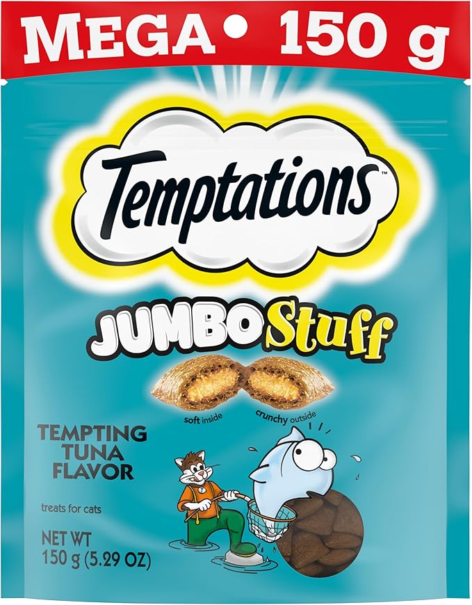 Temptations Jumbo Stuff Crunchy and Soft Cat Treats Tempting Tuna Flavor, (10) 5.3 oz. Pouches