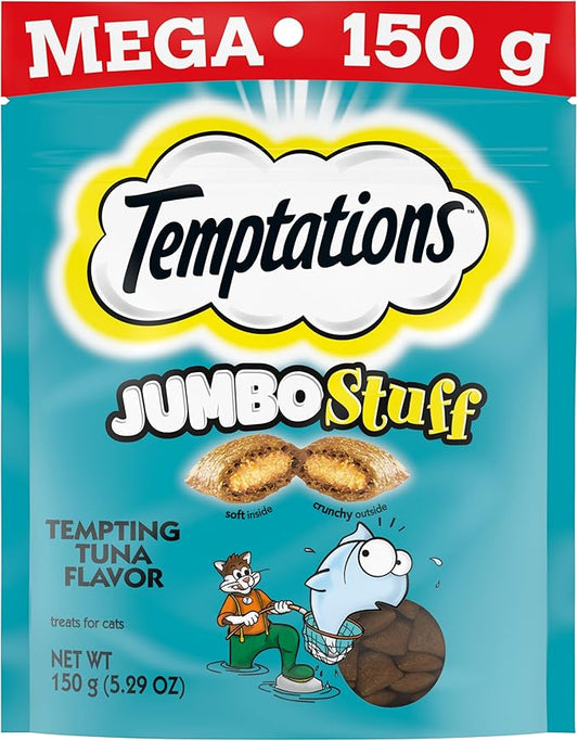 Temptations Jumbo Stuff Crunchy and Soft Cat Treats Tempting Tuna Flavor, (10) 5.3 oz. Pouches