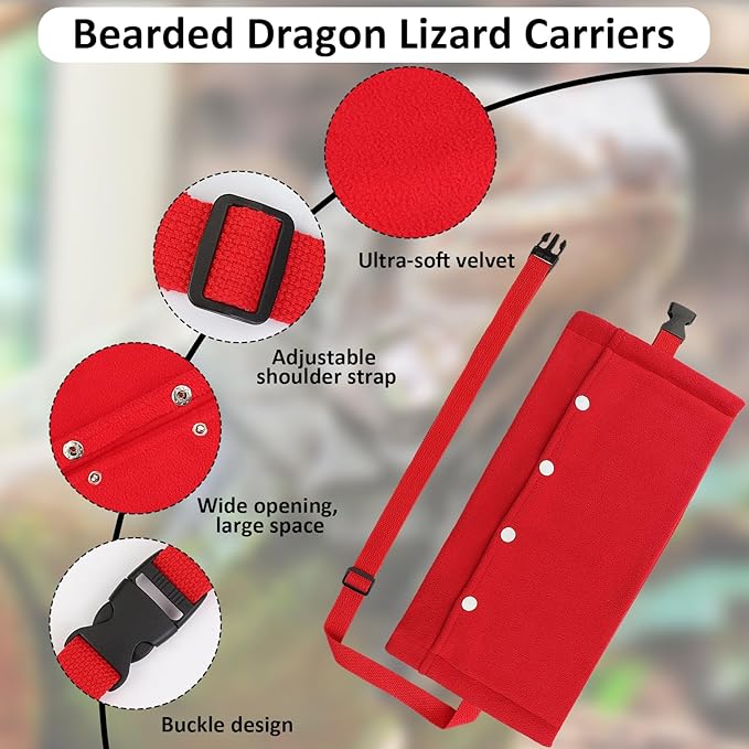 Bearded Dragon Carriers and Leather Leash with Wings,Bearded Dragon Leash Lizard Adjustable Harness,Small Pet Backpack Batwing Accessories for Outdoor Travel-Red