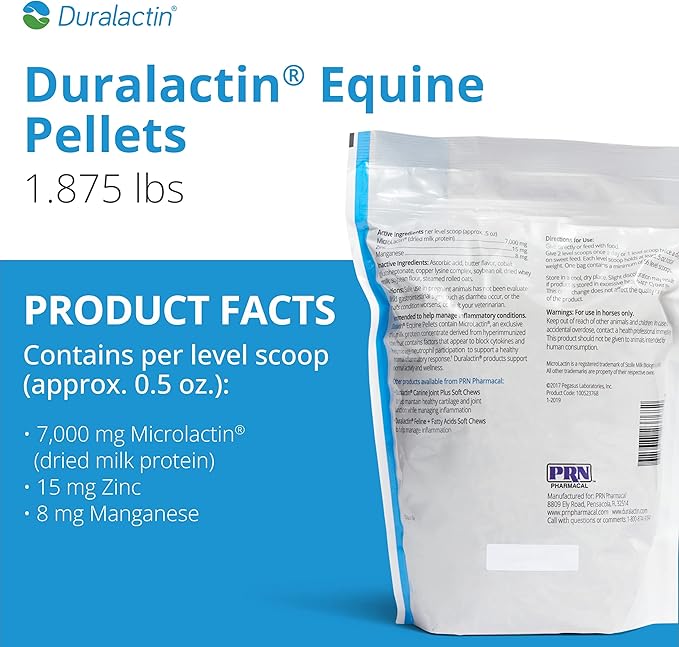 PRN Pharmacal Duralactin Equine Joint Pellets - Joint Health Supplement for Horses That Helps Maintain Healthy Cartilage, Joint Function & Manage Chronic Soreness - 1.875 lbs