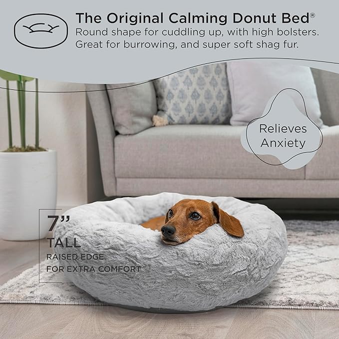Best Friends by Sheri The Original Calming Donut Cat and Dog Bed in Lux Fur Gray, Small 23"