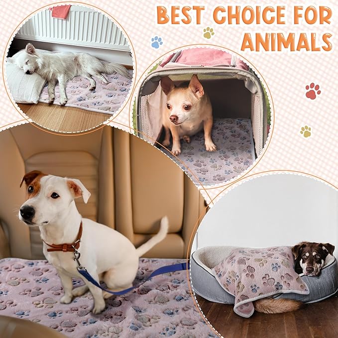 4 Pcs Pet Blanket Dog Puppy Blanket Paw Print Fleece Blanket for Small Medium Pet Dog Cat Warm Soft Sleep Mat Guinea Pig Cage Liners Blanket (Beige,Small(24 x 16 Inch))