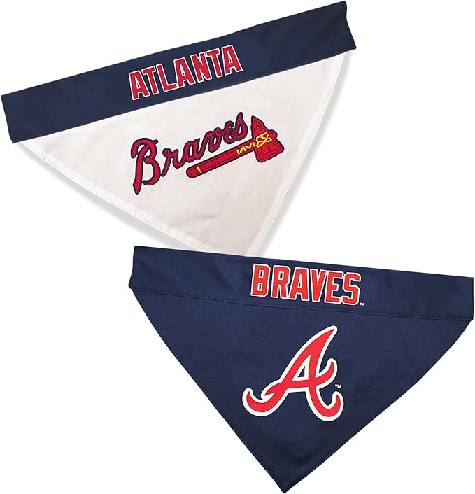 Pets First BRV-3217-S-M MLB Dog Bandana - Atlanta Braves Reversible Pet Bandana, Small/Medium, MLB Team Color