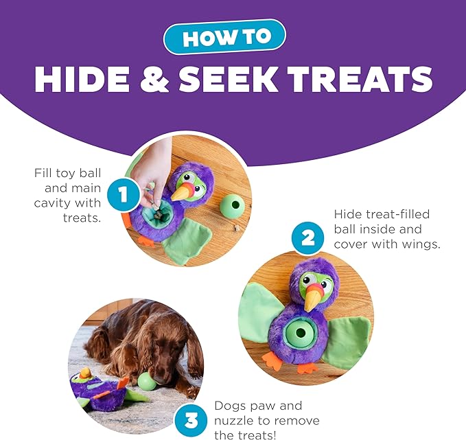 Outward Hound Nina Ottosson Hide-Ablez Interactive Plush Dog Puzzle with Treat Ball Dog Enrichment Toys, Plush, Toucan, Multicolored