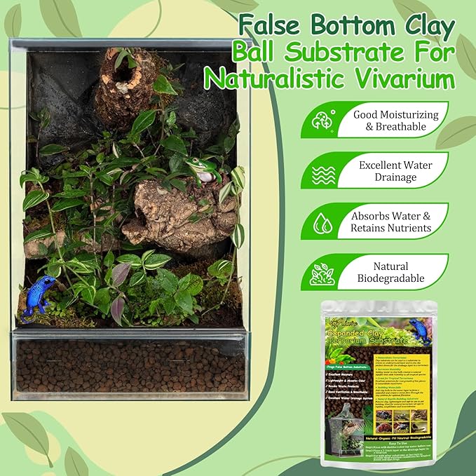 10LBS Expanded Clay Balls Terrarium Substrate for Reptiles - 100% Organic Lightweight Clay Pebbles Substrate Frogs False Bottom Substrate, Bioactive Terrarium Substrate for Drainage and Moisture