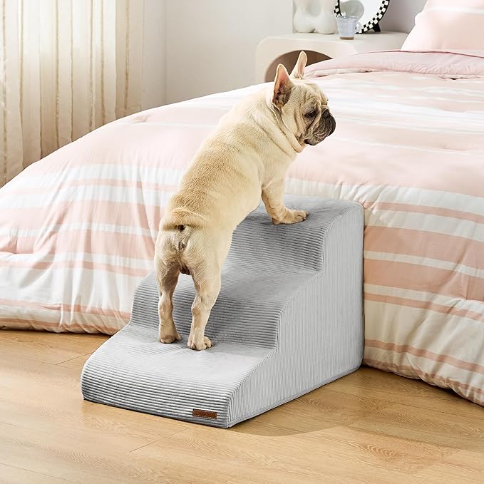 Lesure Dog Stairs for Small dogs - Dog Ramp for Bed and Couch with CertiPUR-US Certified Foam, Pet Steps with Non-Slip Bottom for Old Cats, Injured Doggies and Puppies, Glacier Gray, 3 Steps