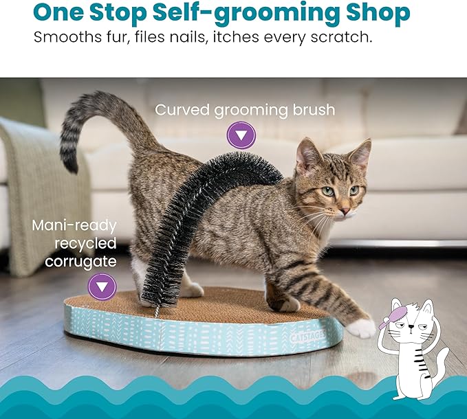 Catstages Scratch & Groom Corrugated Cat Scratch Pad with Catnip