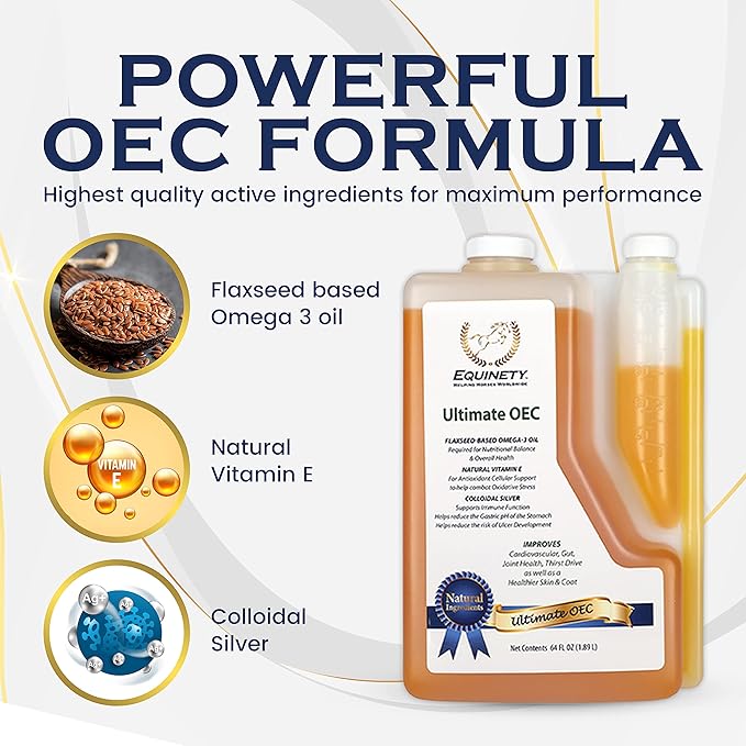 Ultimate OEC – Horse Supplements & Hoof Supplements for Horses - Omega 3 with Flax Seed Oil, Horse Oil, Vitamin E for Horses & Coat Defense for Horses - Vet-Approved Horse Joint Supplement & Hoof Oil