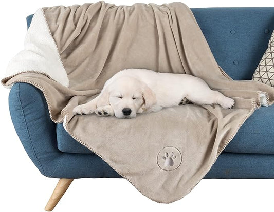 Waterproof Dog Blanket - 50x60-Inch Reversible Sherpa Dog Blanket for Couch, Bed, or Car - Protects from Spills, Stains, or Pet Fur by PETMAKER (Tan)