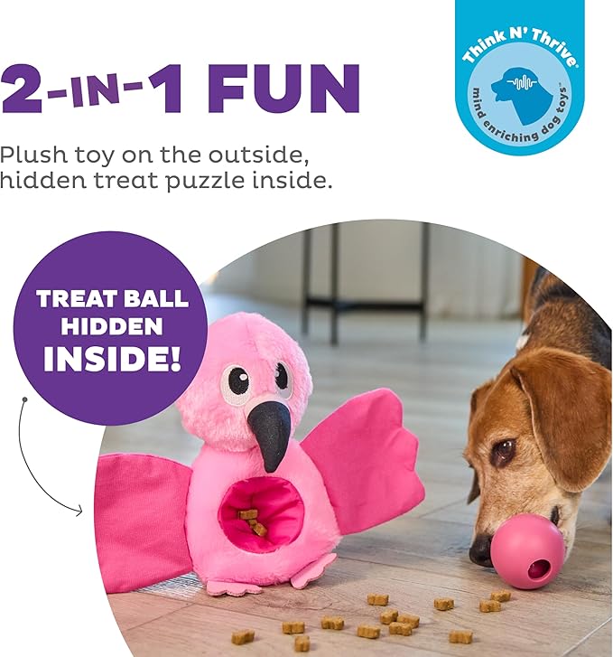 Outward Hound Nina Ottosson Hide-Ablez Plush Dog Puzzle with Treat Ball, Flamingo, Pink