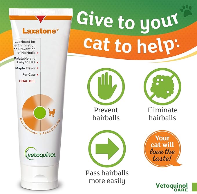 Vetoquinol Laxatone: Oral Hairball Lubricant Gel for Cats – Maple Flavored, 4.25oz 2 Pack